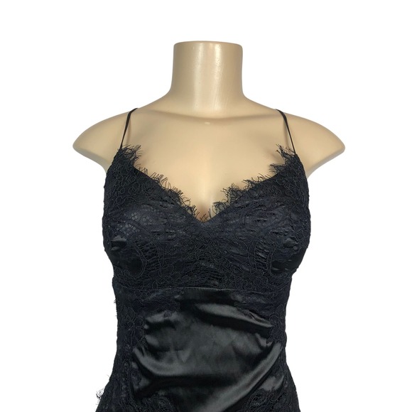 Lulus Satin Lace Trim Evening Gown Formal Maxi Dress Size 8 Party Prom Y2K Goth - Picture 5 of 12